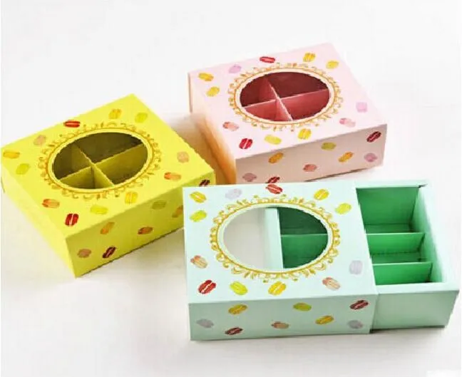 12 * 11 * 5.2cm DHL Shipping Macaron cake paper box avec Window Biscuits Packaging Box 3 couleurs DHL Shipping