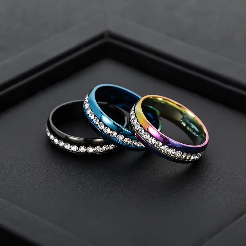 Acier inoxydable cristal anneaux de mariage rangée diamant or Couple anneau hip hop bijoux femmes livraison directe