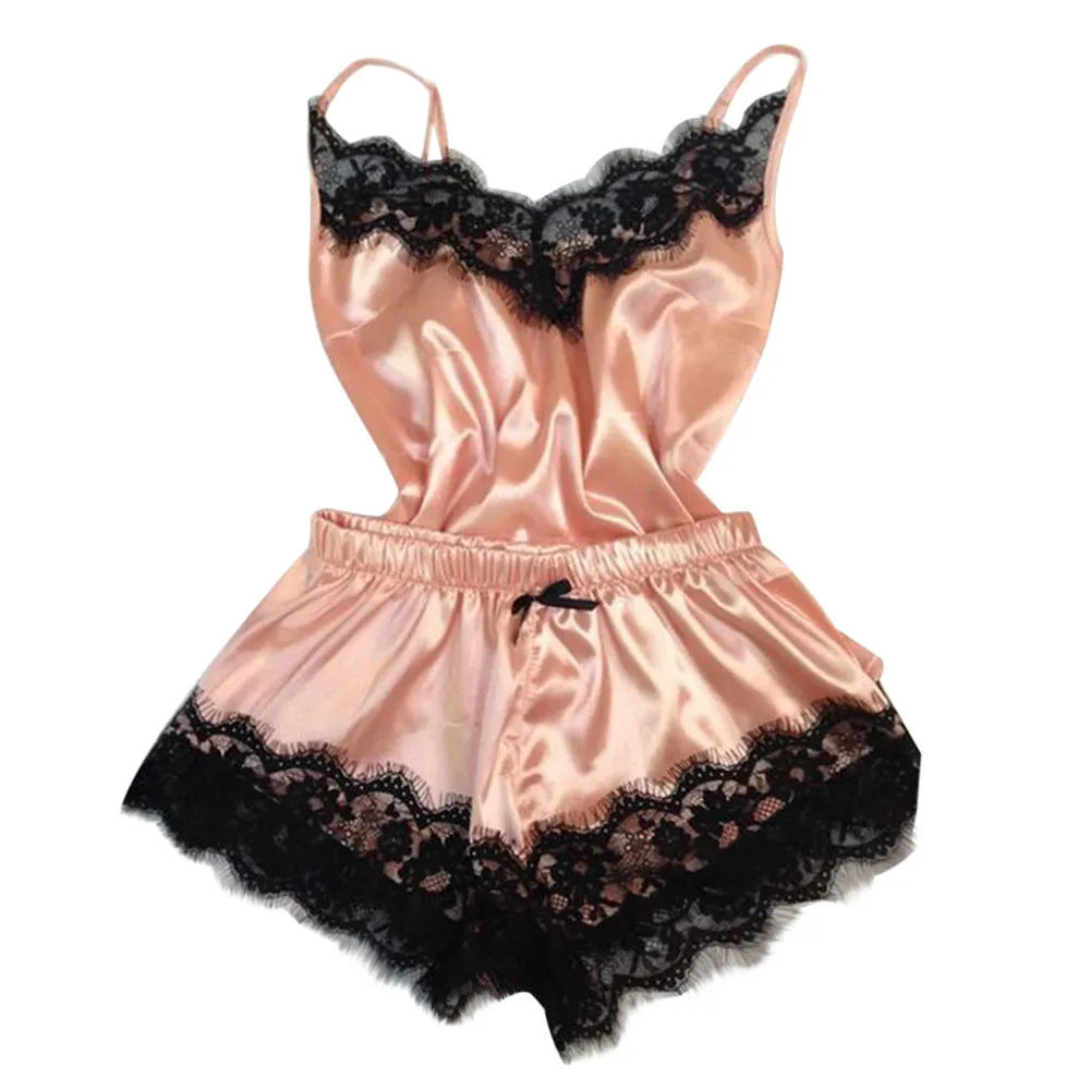 Sexy lingerie porno babydoll erotische slaapkleding vrouwen ondergoed boog kanten hete jurk mode verleiding satijnen nachtdress pak