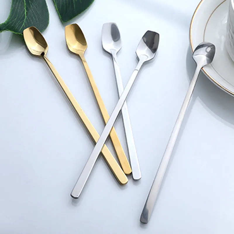 Stainless Steel Coffee Mixing Spoon Long Handle Cocktail Ice Cream Scoop Silver Jam Honey Spoons Thicken Kitchen Tableware Scoops DBC BH3087