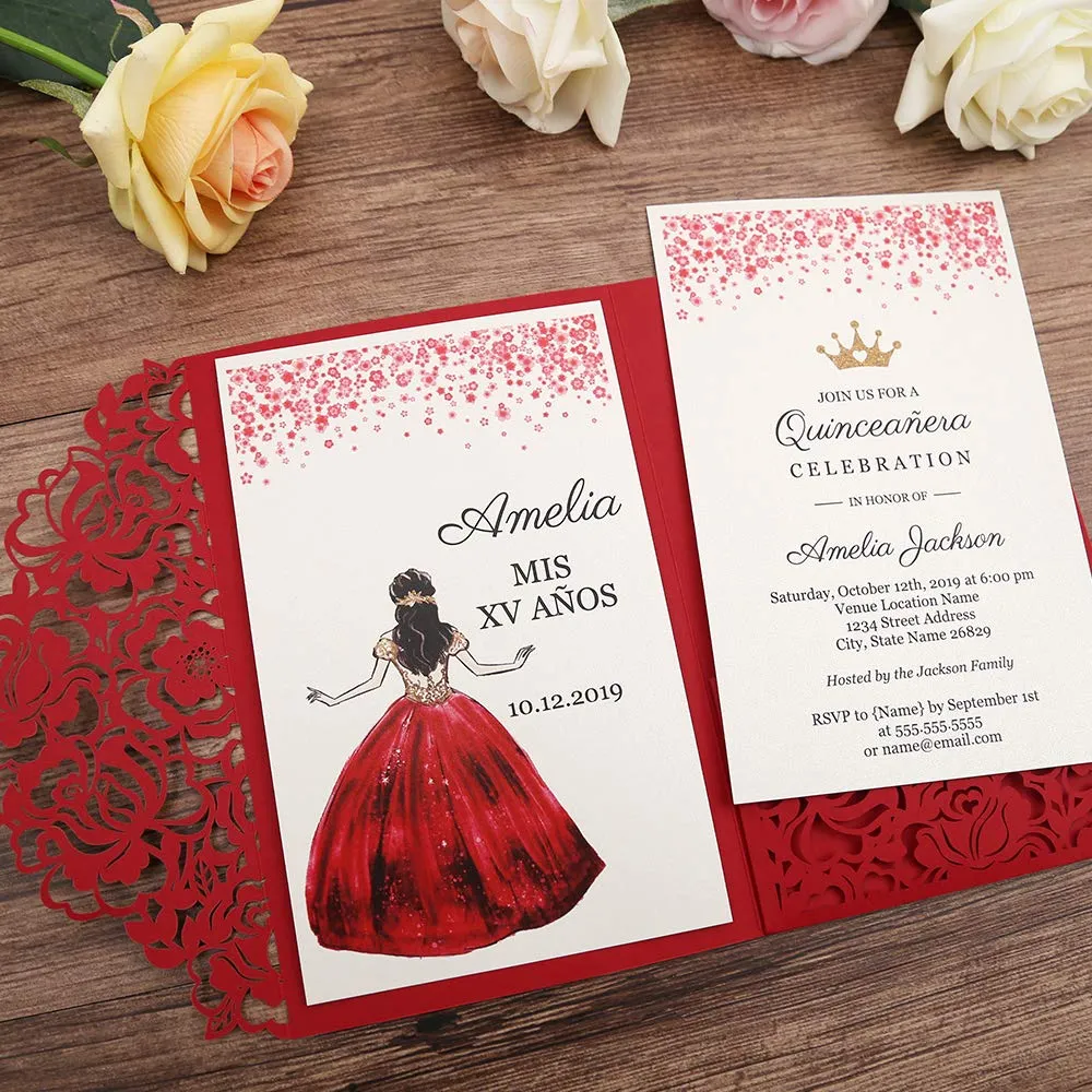 invitaciones de la boda de Elegent nuevo rojo de la boda invitaciones Juego aniversario con sobres invitaciones de la boda de Elegent nuevo rojo de la boda invitaciones Juego aniversario con sobres