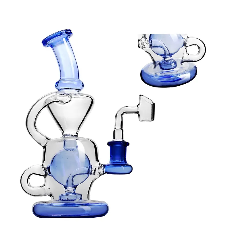 Neues Design Blaues Glas Bong Recyling Raucherzubehör Wasserpfeifen mit Schüssel Bohrinsel Wachs Kräutertabak Wasserpfeife Dab Rigs Rohre Rauchen Acc