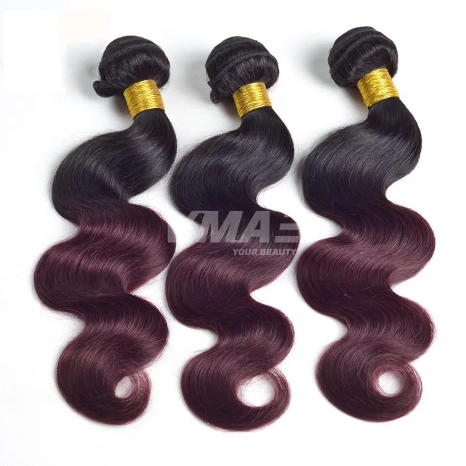 VMAE a la venta paquetes de cabello Ombre paquetes de cabello virgen brasileño onda del cuerpo Ombre tejido de cabello humano dos tonos 1b Borgoña Ombre brasileño