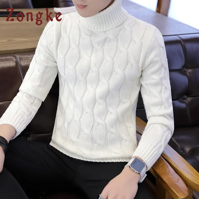 Zongke Pullover Turtleneck Men Sweater White Warm Winter Pullover Men Sweater Knitted Pull Mens Turtleneck Sweater Male 2018 New