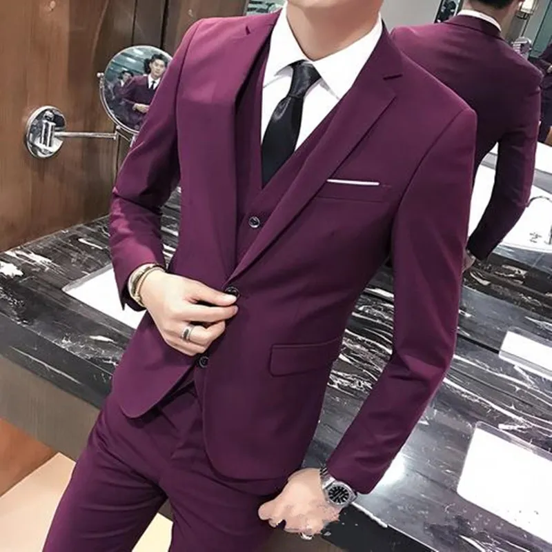 Nouveau vente chaude un bouton bordeaux marié smokings cran revers garçons d'honneur hommes mariage affaires costumes de bal (veste + pantalon + gilet + cravate) 657