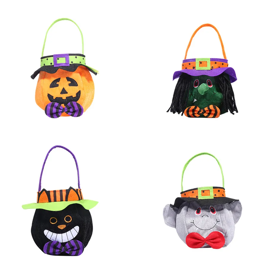 4 styles Halloween bonbons cadeaux sacs Trick or Treat sacs fourre-tout citrouille sorcière chat noir chauve-souris tissu bonbons sac à thème fournitures de fête JK1909PH