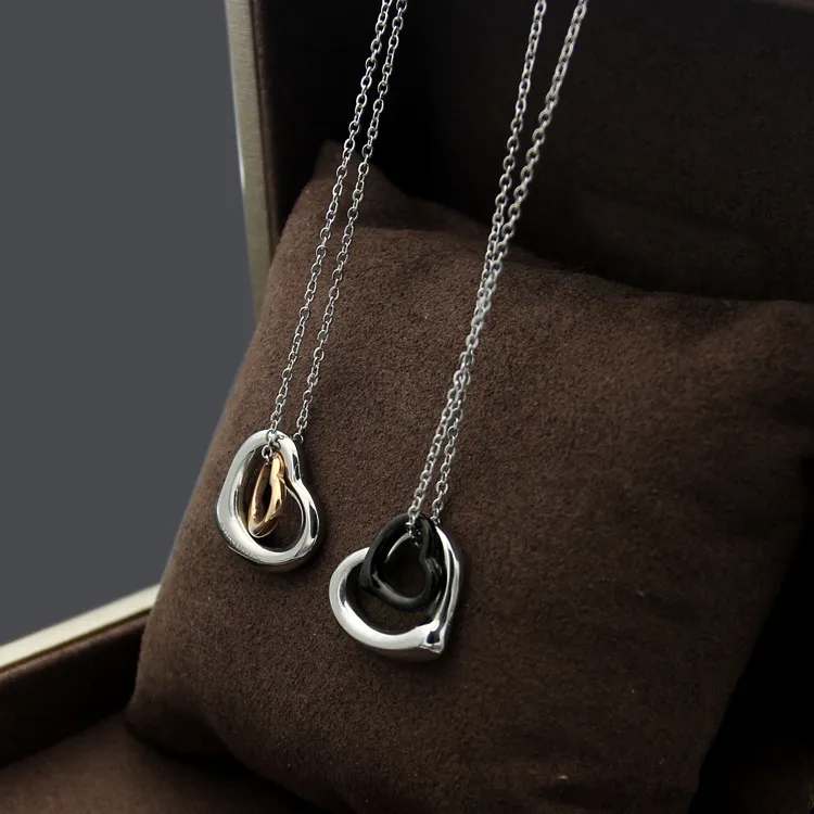 New Arrive Fashion Lady 316L Titanium steel 18K Plated Gold Necklaces With Letter T Hollow Out Double Heart Pendant 3 Color173f