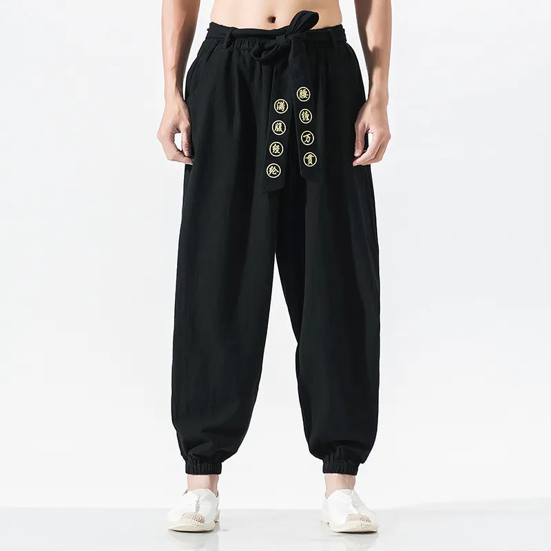 Streetwear ample décontracté sarouel hommes coton taille élastique broderie pantalon Hip Hop jambe large hommes qualité chinois