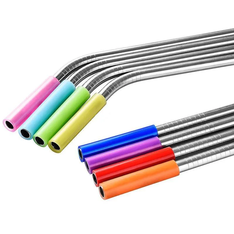 6 couleurs Pailles en acier inoxydable Manchon en silicone 4cm multicolore Diamètre intérieur 6mm Manchon en silicone Anti-collision dentaire B LX6869