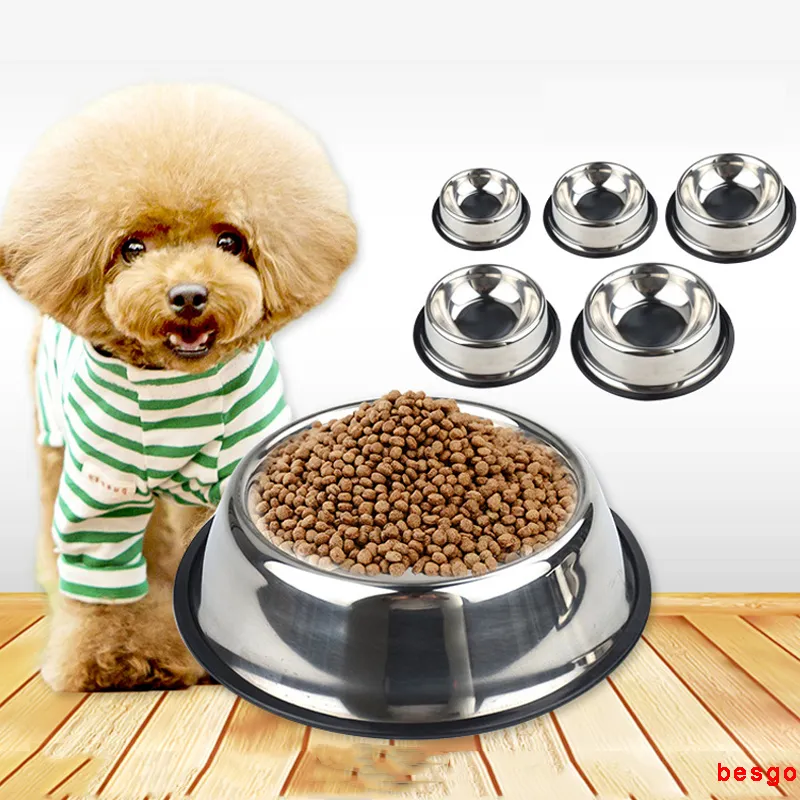 Stainless Steel Pet Dog Cat Feeding Bowl Water Dish Feeder 15cm 18cm 22cm 26cm 30cm Dog Bowls Puppy Cat Food Drink Water Bowl Dish BC BH3127