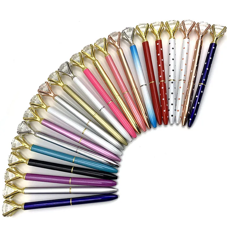 Creative Crystal Glass Kawaii Ballpoint Pen Stor Gem Ball Pen med Stor Diamond 21 Färger Fashion School Office Supplies
