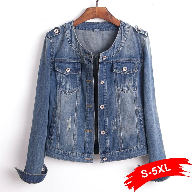 Sweet Light Blue Round Collar Jeans Jacket For Women Plus Size 4XL 5XL Short Denim Jacket With Long Sleeves Jaqueta Casual Denim Coat From Yuedanya 24.36 DHgate.Com
