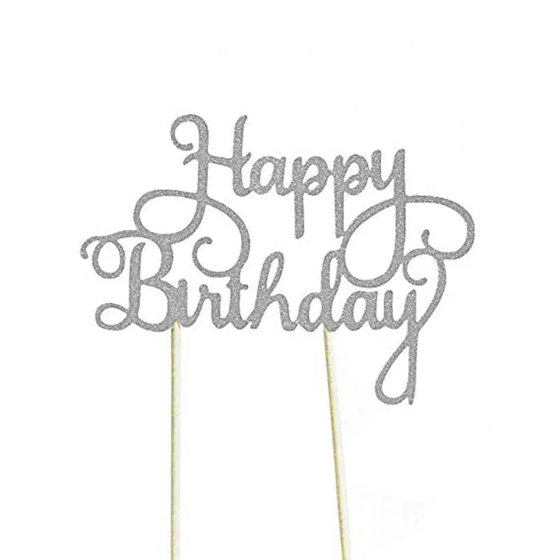 Happy Birthday Cake Topper Aus Schwarzem Glitzer – Mit Bambus-Stiel – Für Kuchen, Cupcakes Oder Deko