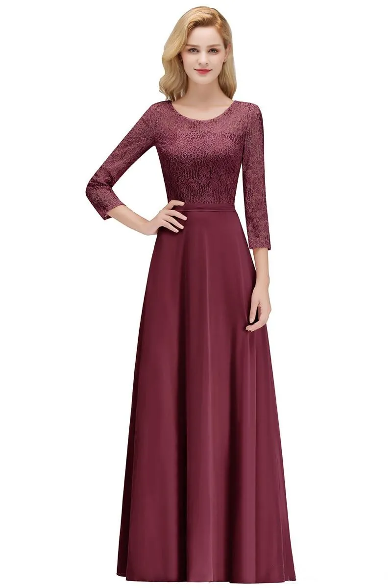 Burgundy Lace and Chiffon Adrianna Papell Bridesmaid Dresses with Long Sleeves and Jewel Neckline - Elegant A-Line Floor Length for Women's Wedding Burgundy Lace and Chiffon Adrianna Papell Bridesmaid Dresses with Long Sleeves and Jewel Neckline - Elegant A-Line Floor Length for Women's Wedding
