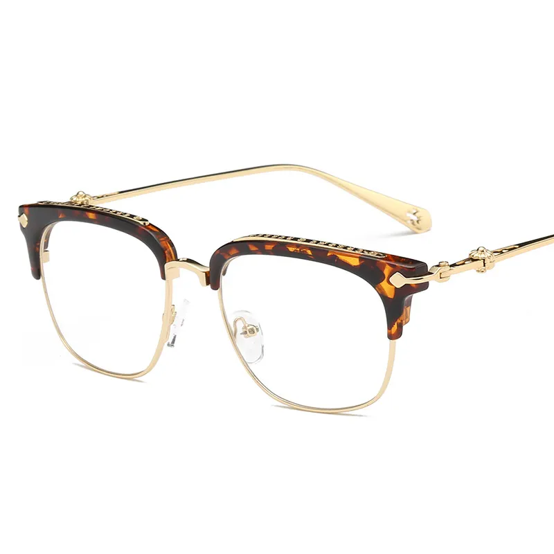 Al por mayor-Mujeres Marcos de anteojos de marca Star para hombres Gafas de dioptrías de miopía con lentes transparentes de medio borde cuadrado dorado de lujo