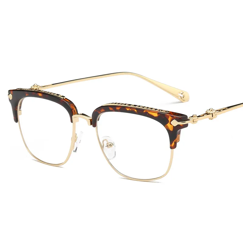 Wholesale-Women Star Merk Brillen Frames voor Mannen Luxe Gold Square Half Rim Clear Lens Myopia Diopter Eyewear