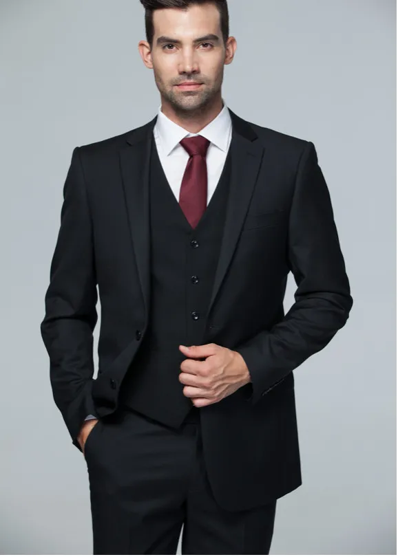 High Quality Notch Lapel Groomsmen Two Buttons Groom Tuxedos Men Suits Wedding/Prom/Dinner Best Man Blazer(Jacket+Pants+Vest+Tie) 001