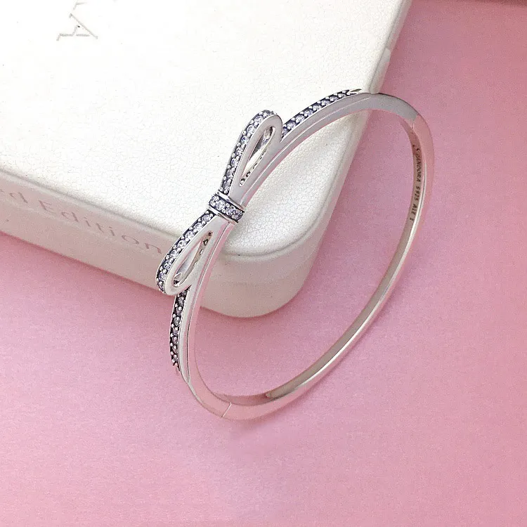 Bracciale con fiocco romantico per Pandora Designer di lusso Bracciale in argento sterling 925 con diamanti CZ Confezione regalo di San Valentino