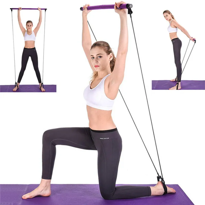 Portable Gyme Pilates Bar Resistance Band Yoga Pilates Stick Home Gym Yoga Exercise Fitness Bar with 2 Foot Loops Stretch Stick