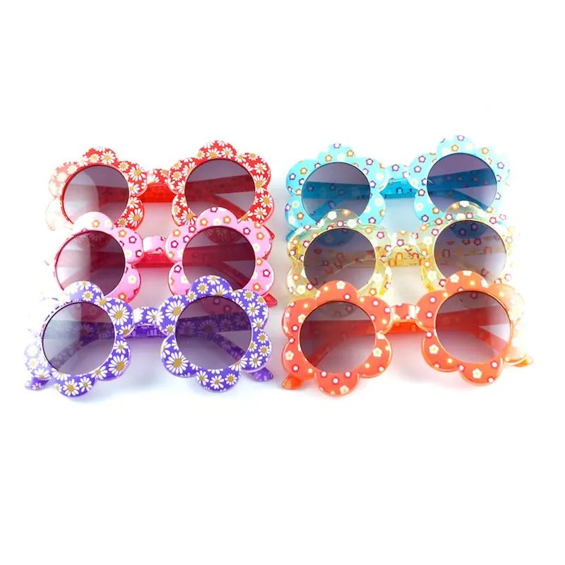 어린이 선글라스 라운드 해바라기 인쇄 태양 안경 아기 사랑스러운 안경 UVA UVB 6 색 도매