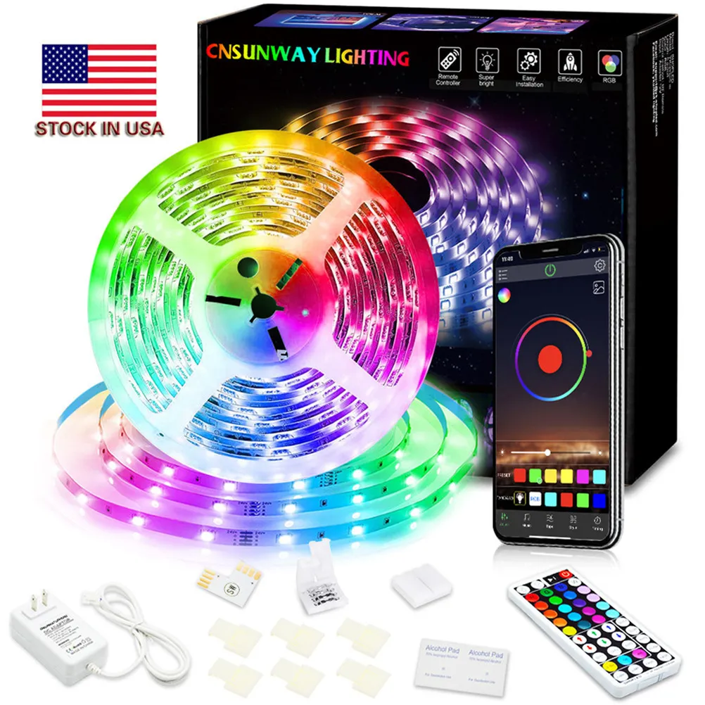 RGB LED Strip Light 5050 5M 10M Wodoodporna LED Light LED RGB LEDS Taśma LED Wstążka Elastyczna 44 Klucza RF Remote Bluetooth + App WiFi