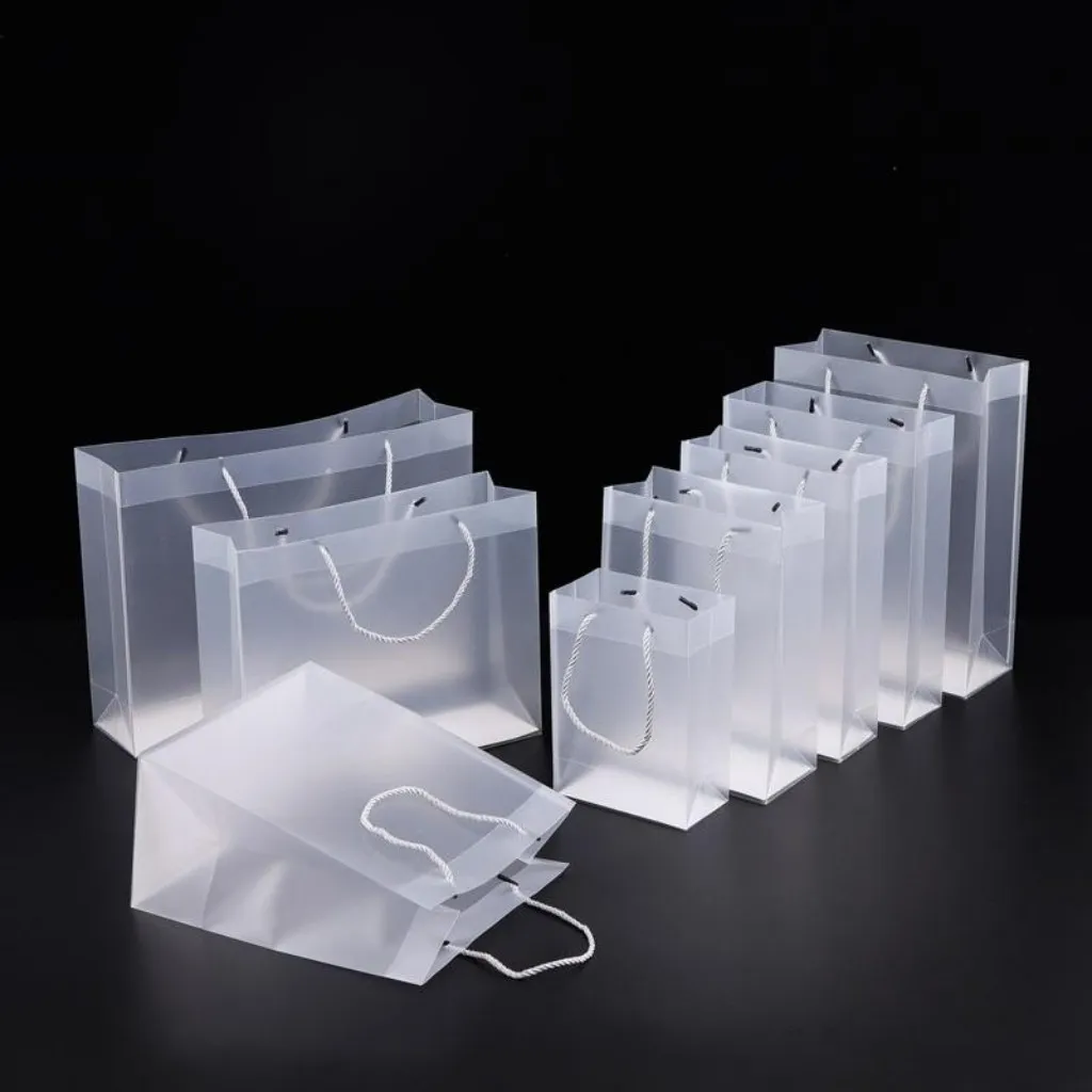 8 Size Frosted PVC plastic gift bags with handles waterproof transparent PVC bag clear handbag party favors bag custom logo