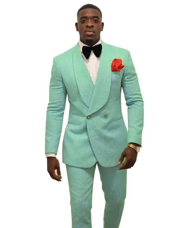 Moda Mennica Green Men Suit Slim Fit 2 Sztuk Double-Breasted Purple Groomsmen Tuxedos Blazers na wesele (Blazer + spodnie)