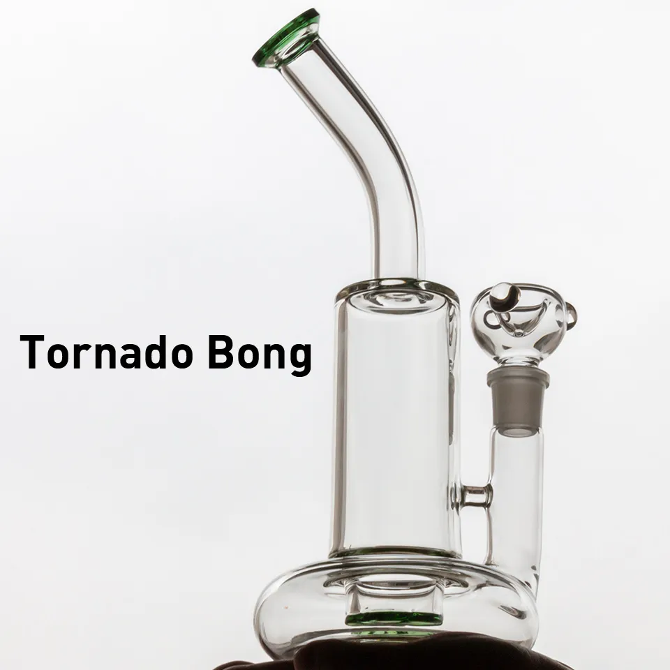 Clear Green blue Glass Tornado Bongs Base Cyclone Percolator Hookahs Bong Water Pipes Oil Dab Rigs with 18mm male Bowl quartz banger