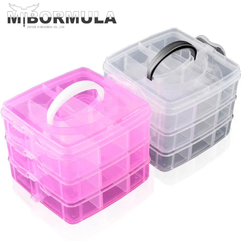 Eco-Friendly Makeup Nail Art Empty Storage Box Three Removable Grid Rhinestone Jewelry Accessories Organizer Container Case