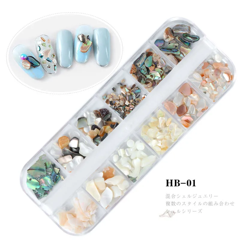 12 Grid Seashell 3d Rhinestone Nails Set With Paillette, Sequins ...