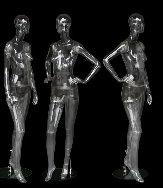 Full-body transparant plastic transparante vrouwelijke model kleding schieten holle 3D-display rekwisieten vork-handed mannequin