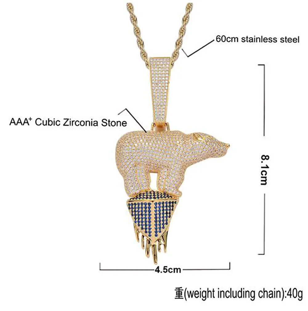 14K Gold Iced Out Eisbär Umweltthema Cz Bling Anhänger Herren Hip Hop Micro Pave Zirkonia Simulierte Diamanten271A