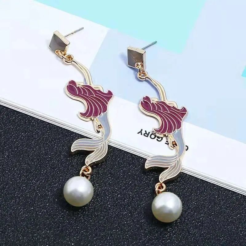 Boucles d'oreilles pendantes en gros-perles Cartoon Ningyo Hime lustre oreille gouttes femmes fille bijoux en alliage à la mode livraison gratuite