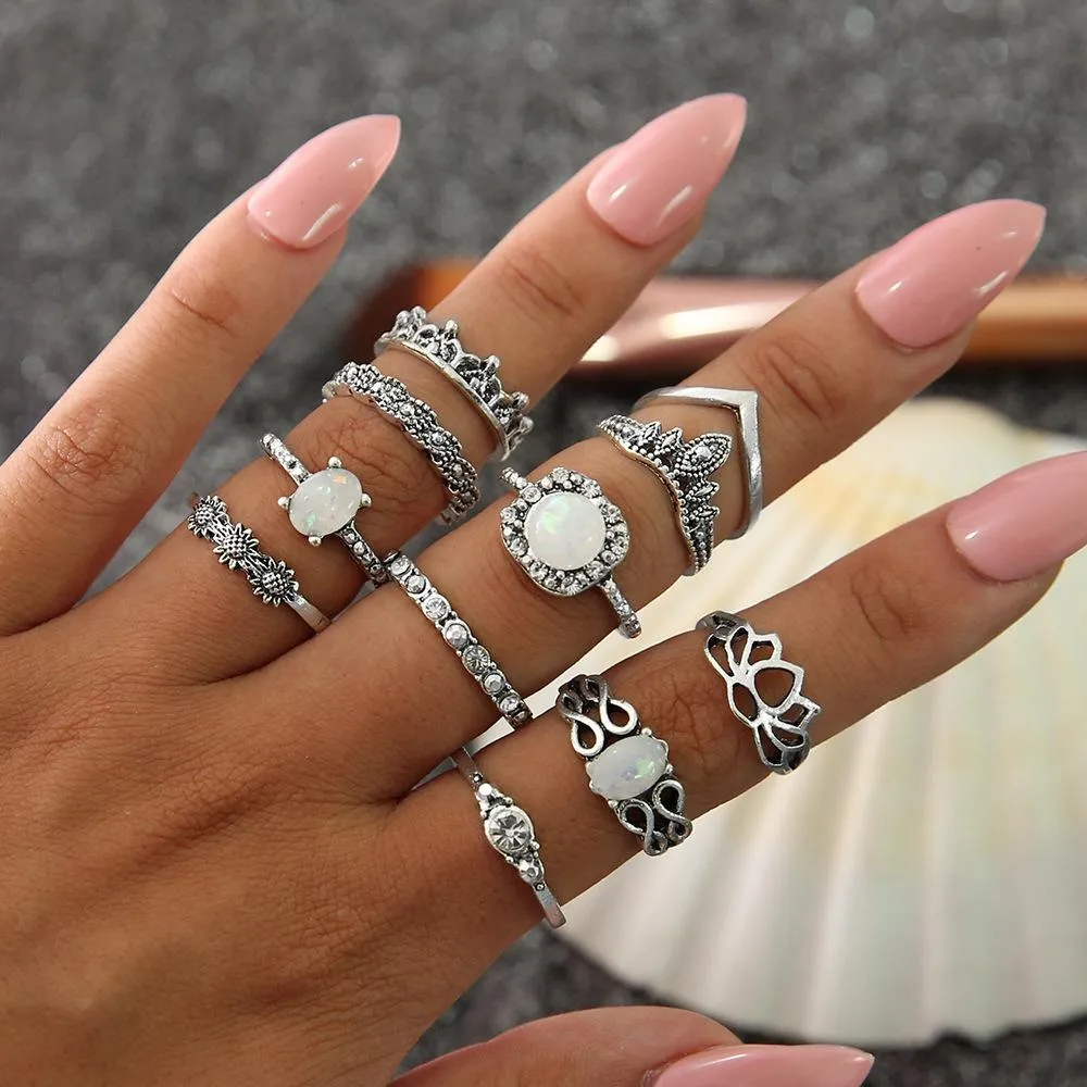 Boho ring set shop silver