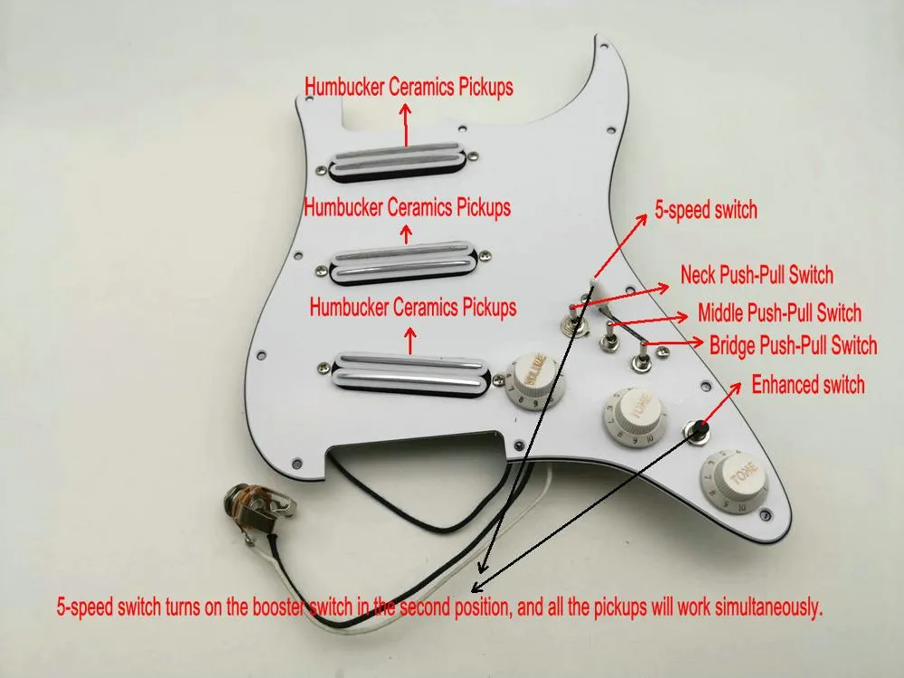 Pickups de guitarra multifuncionais Pickguard Humbucker Hot Track SSS Guitar Wirness Push-Pull Pots