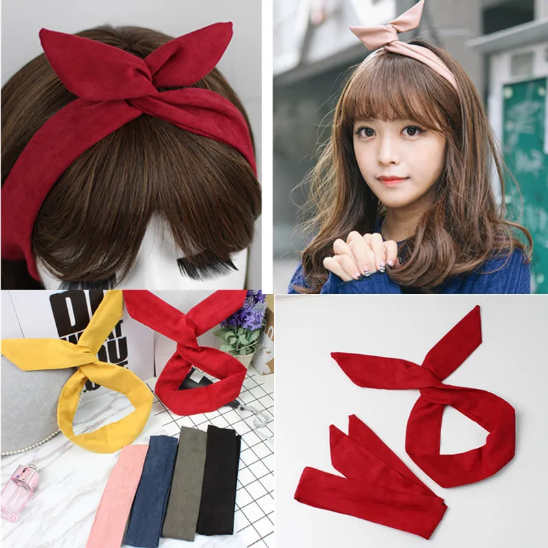 Corée sauvage daim rétro couleur unie oreilles de lapin fil bandeau arc croisé bandeau bandeau cheveux accessoires cheveux femmes