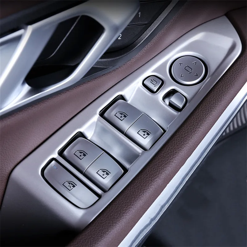 車のスタイリングウィンドウガラスの持ち上がるボタン装飾フレームカバーのためのテクトームBMW 3シリーズG20 G28 2020 LHDインテリアABSステッカー