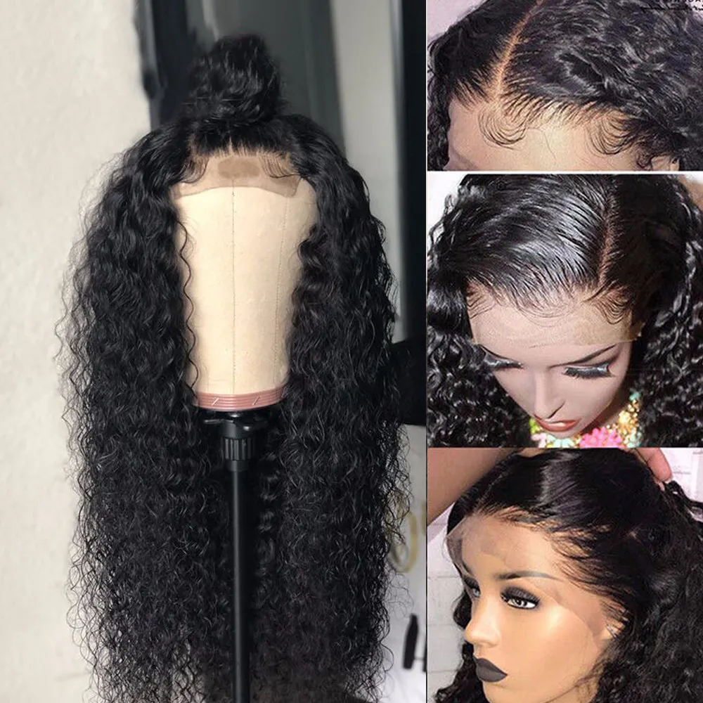 13x6 Partie Profonde 130% Densité Vrais Cheveux Humains Pré Pincées Profonde Bouclés Avant de Lacet Perruque Avec Bébé Cheveux Blanchis Knots2615