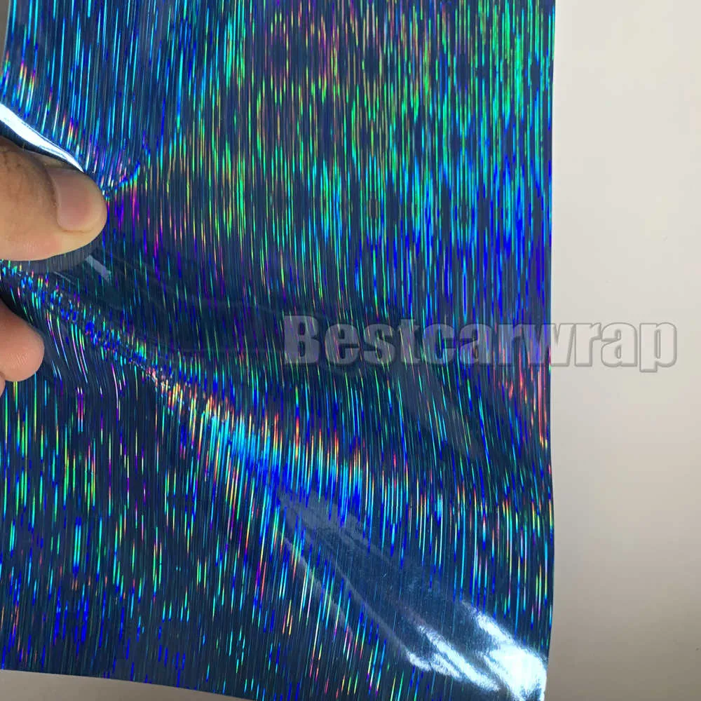 Blue Neo Holographic Vinyl Wrap Stickers Air Bubble Free Rainbow Chrome ...