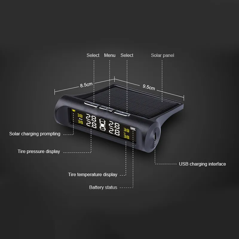 진단 도구 스마트 자동차 TPMS 타이어 압력 모니터링 시스템 태양 전원 외부 센서 디지털 LCD 디스플레이 자동 보안 알람 시스템 타이어 압력