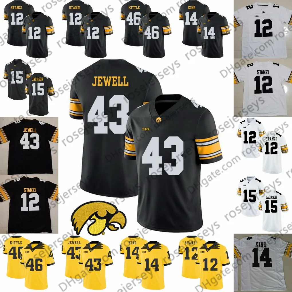 NCAA Iowa Hawkeyes #46 George Kittle 43 Josey Jewell 15 Josh Jackson 14 Desmond King 12 Ricky Stanzi Czarno-biała emerytowana koszulka piłkarska