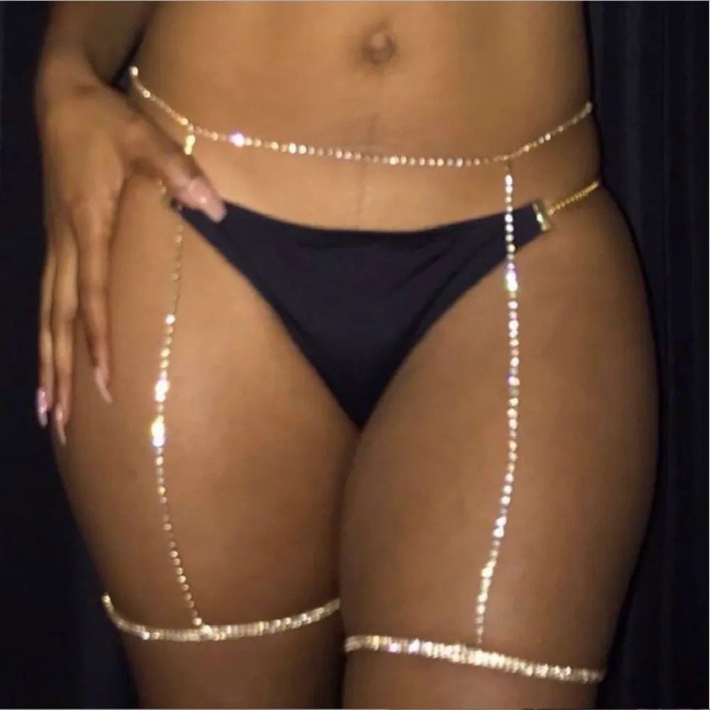 Sexy luxe strass cuisse chaînes corps bijoux boîte de nuit cristal cuisse jarretelles jambe chaîne bijoux pour femmes