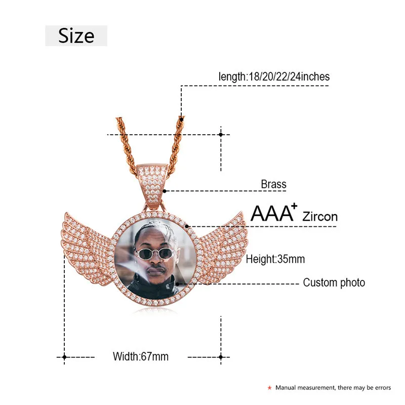 Collier avec pendentif ailes Po glacé en Zircon cubique pour hommes, sur mesure, bijoux Hip Hop avec chaîne en corde 281s
