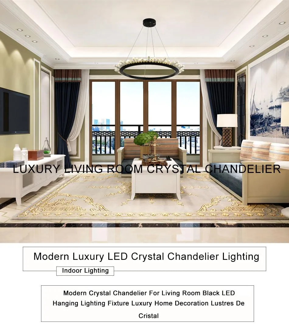 Luxur LED Crystal Chandelier Lighting Round Crystals Pendant Lamp svart hängande ljus för vardagsrum hem dekoration lustres de 245y