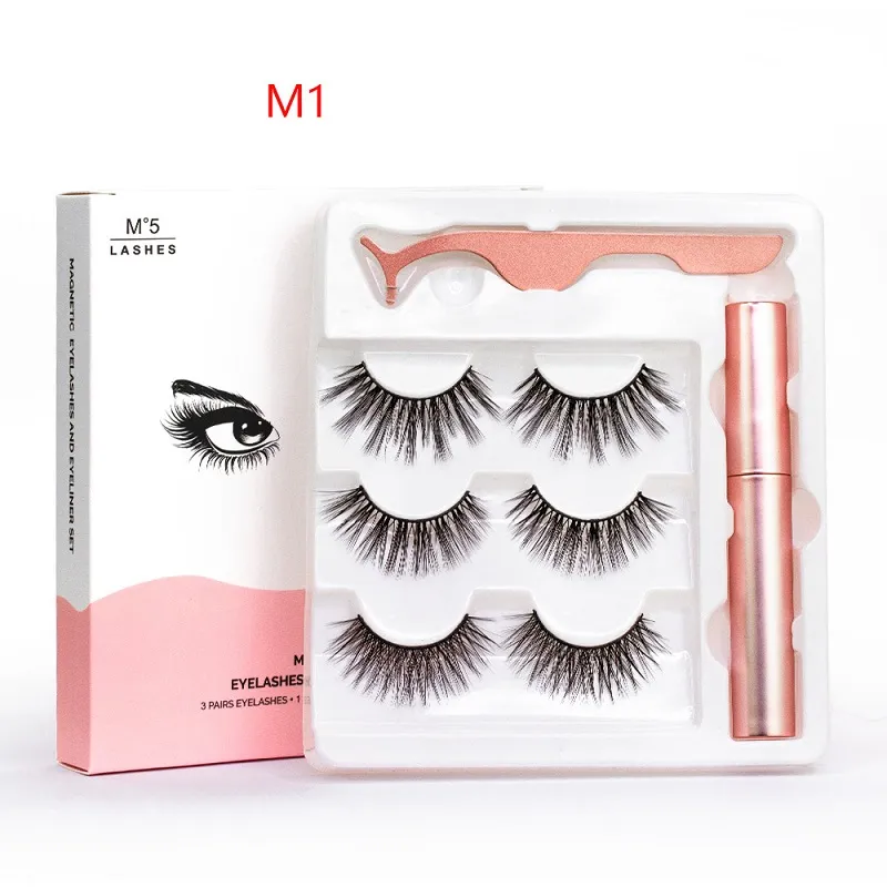 Magnetischer Flüssigkeit Eyeliner Magnetische falsche Wimpern Pinzette Set 5 Magnet falsche Wimpern Set Kleber Make -up -Werkzeuge 3 Paare Wimpern 3in1 Set