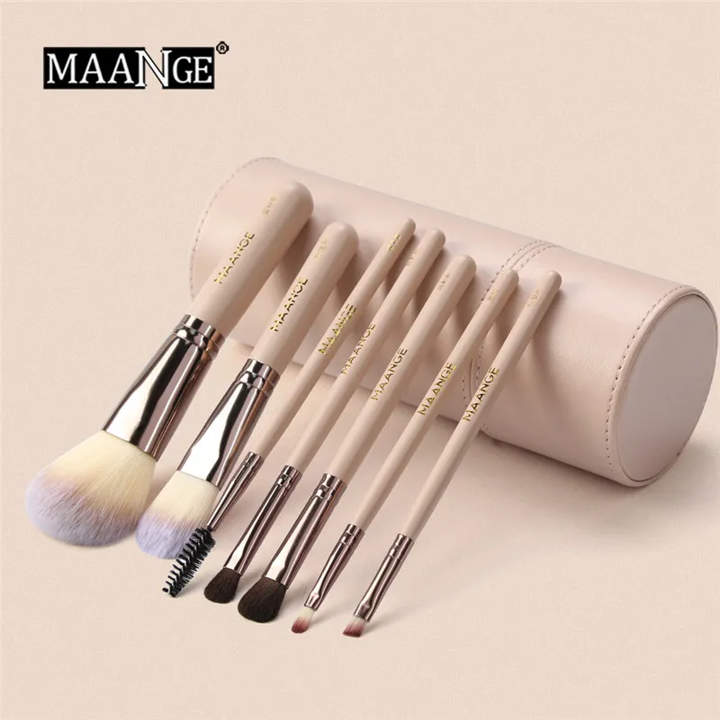 MAANGE 7 Pcs Barril Conjunto de Pincéis de Maquiagem Em Pó Foundation Eye Shadow Sobrancelha Cílios Make Up Kits de Escova Com Escova Barril Titular