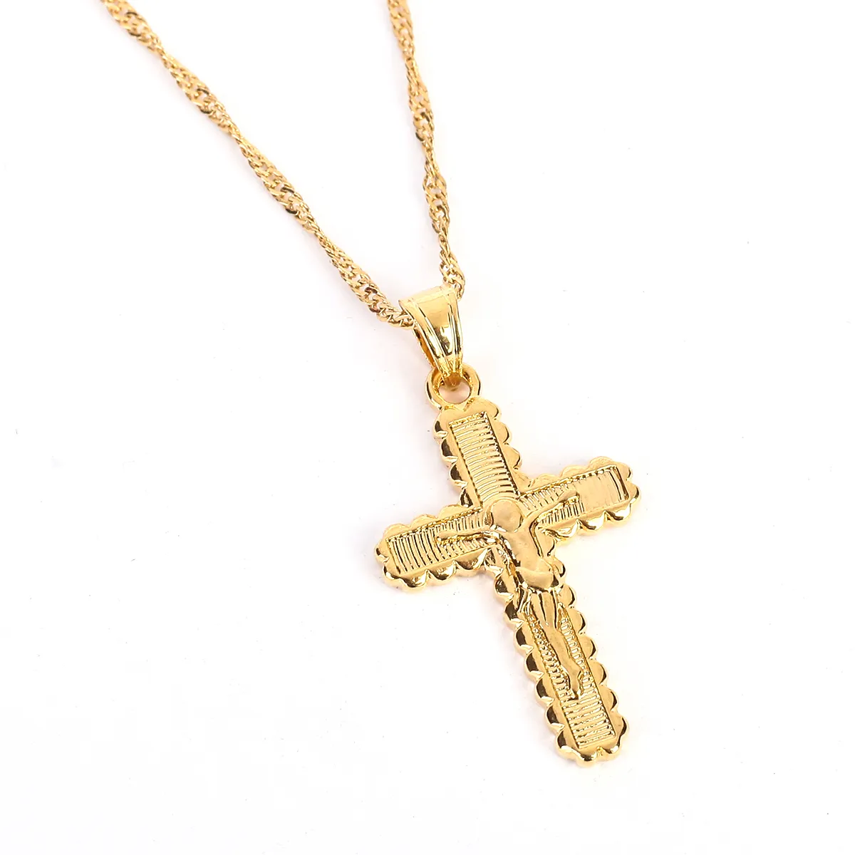 New Cross INRI Crucifix Jesus Pendant Necklace Gold Color Men Chain
