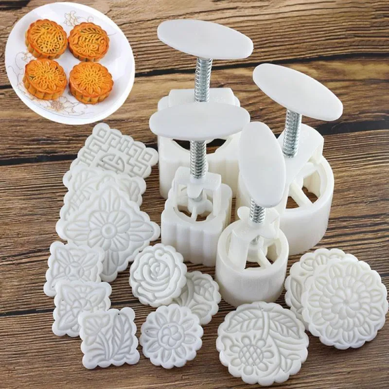 16 sztuk / zestaw wielokrotnego użytku Okrągły Kwadrat Press Moon Cake Cookie Maker Stamp Formy Mid-Autumn Festival DIY Decoration T200703