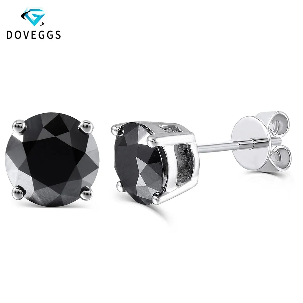 DVVGGS Sterling Solid 925 Silver 2CTW 6.5mm Black Round Moissanite Diamond Stud Kolczyki dla kobiet Push Back Earring Biżuteria CJ191203