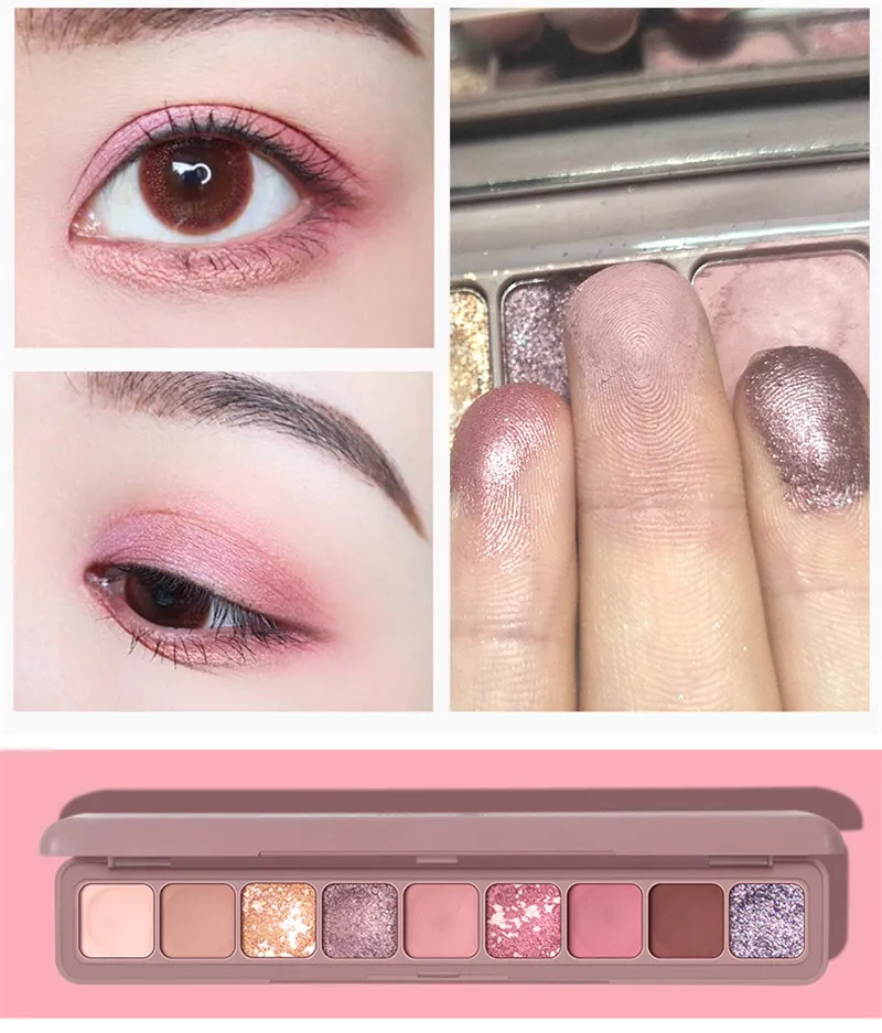 Maquillaje de ojos de belleza Sombra de ojos en polvo Paleta 9 colores mate brillo sombra de ojos natural